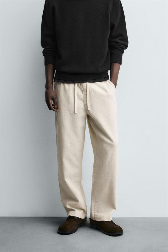 ZARA RELAXED FIT TROUSERS WITH A TEXTURED TEXTURE | LIGHT BEIGE