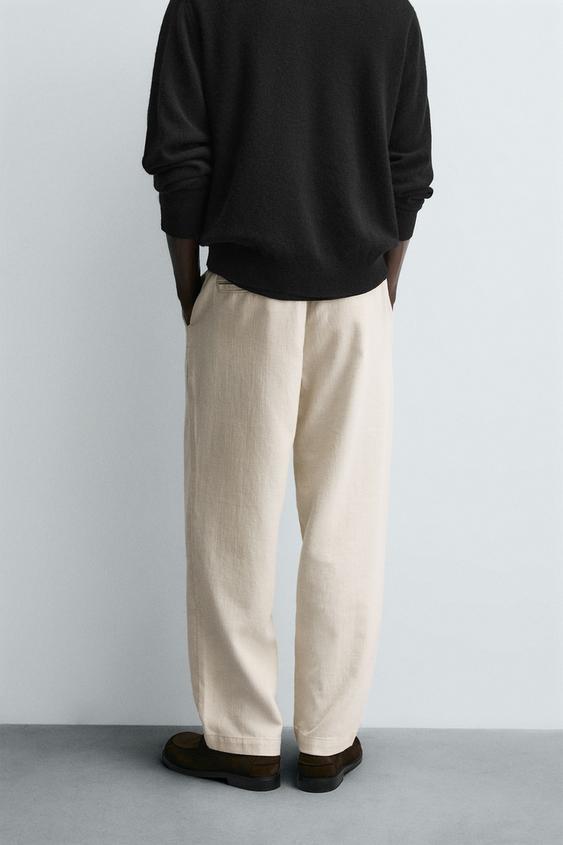 ZARA RELAXED FIT TROUSERS WITH A TEXTURED TEXTURE | LIGHT BEIGE