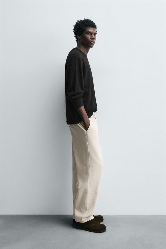 ZARA RELAXED FIT TROUSERS WITH A TEXTURED TEXTURE | LIGHT BEIGE