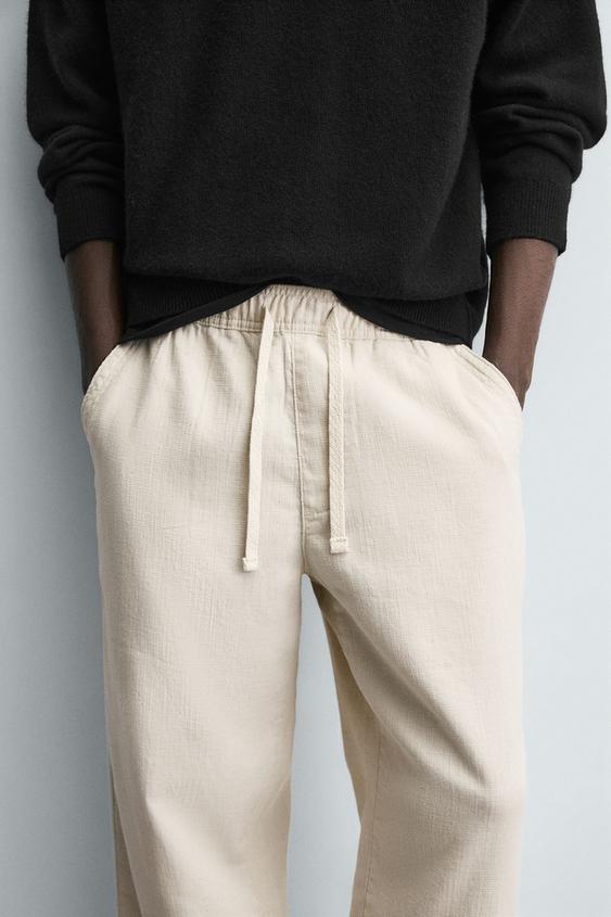 ZARA RELAXED FIT TROUSERS WITH A TEXTURED TEXTURE | LIGHT BEIGE