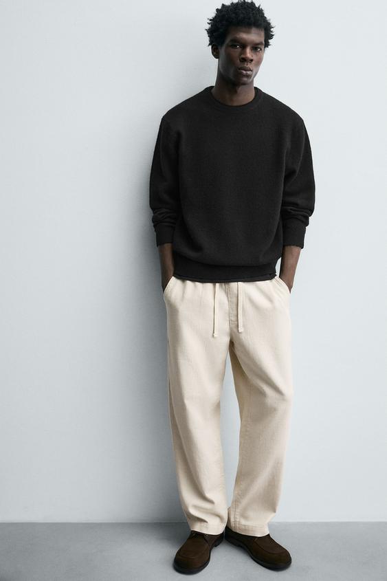ZARA RELAXED FIT TROUSERS WITH A TEXTURED TEXTURE | LIGHT BEIGE