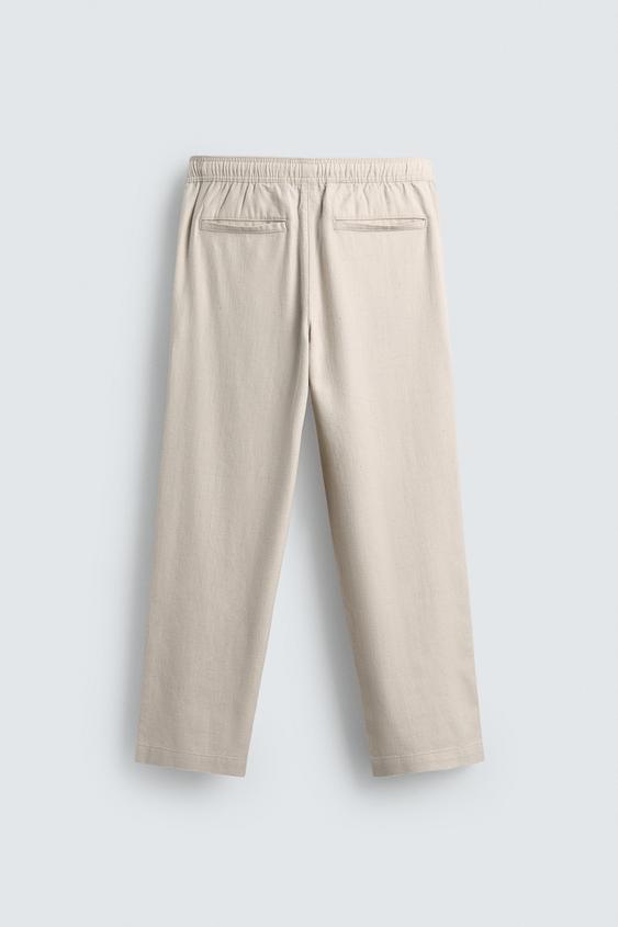 ZARA RELAXED FIT TROUSERS WITH A TEXTURED TEXTURE | LIGHT BEIGE