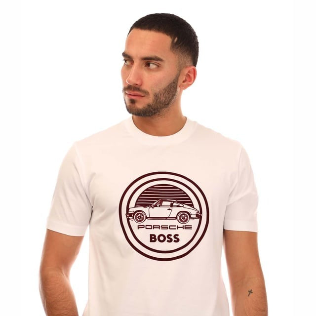 HUGO BOSS MEN'S BOSS PORSCHE X MERCERISED COTTON T-SHIRT | LIGHT CREAM
