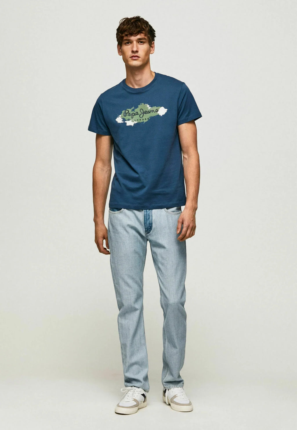 PEPE JEANS-COTTON SLIM FIT T-SHIRT WITH PRINTED LOGO | NAVY
