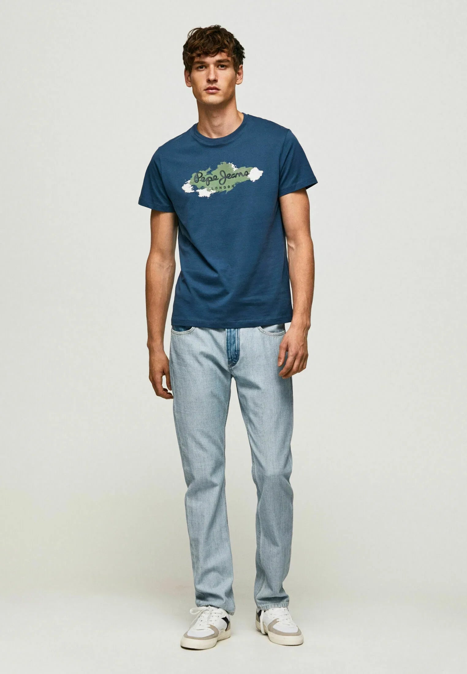 PEPE JEANS-COTTON SLIM FIT T-SHIRT WITH PRINTED LOGO | NAVY