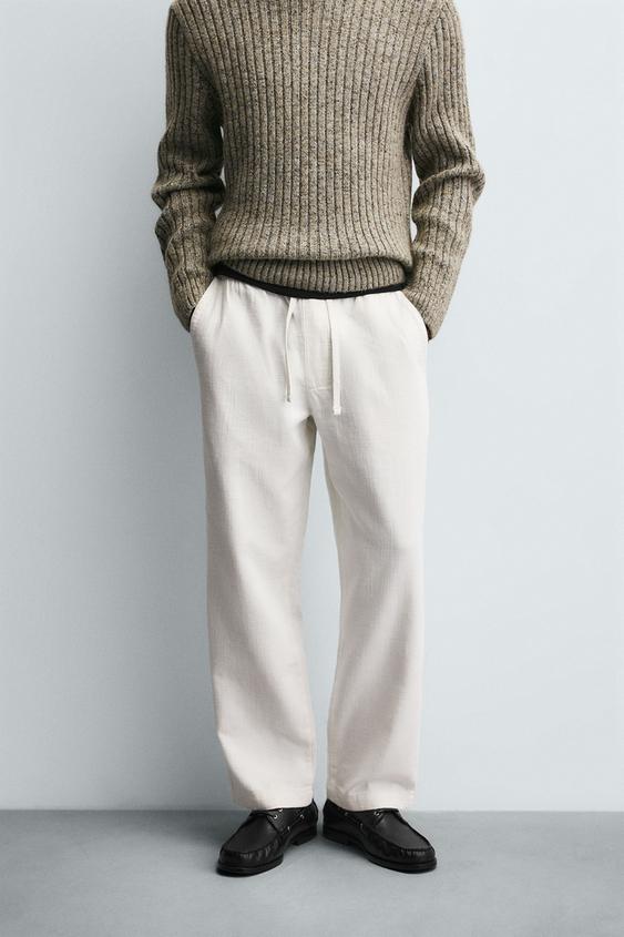 ZARA RELAXED FIT TROUSERS WITH A TEXTURED TEXTURE | OFF WHITE