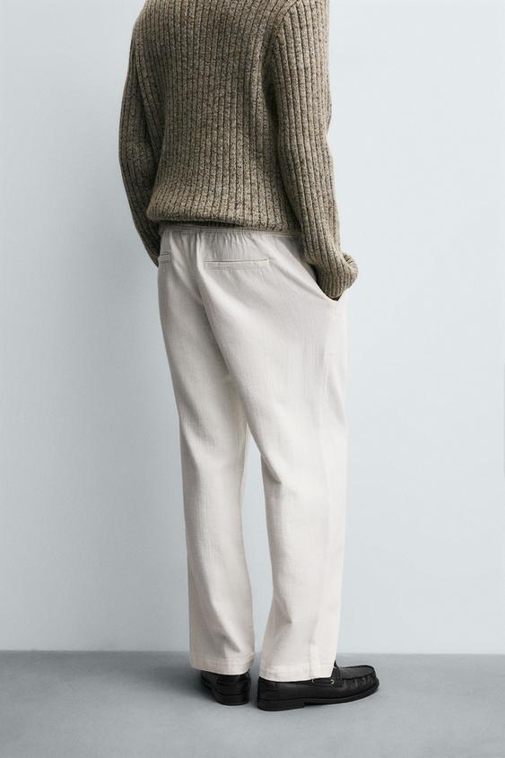 ZARA RELAXED FIT TROUSERS WITH A TEXTURED TEXTURE | OFF WHITE