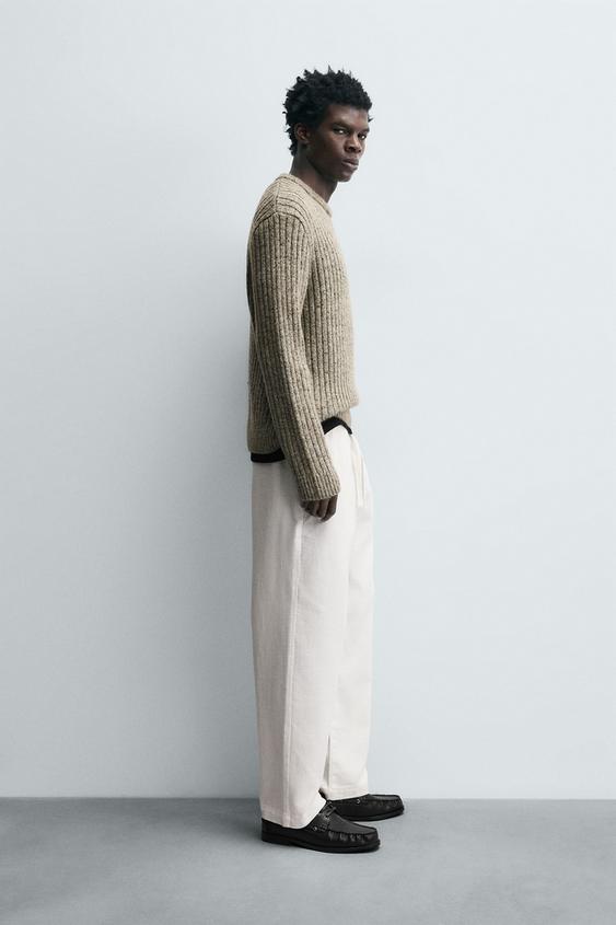 ZARA RELAXED FIT TROUSERS WITH A TEXTURED TEXTURE | OFF WHITE