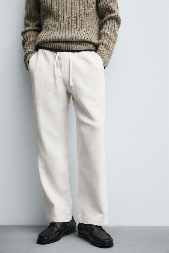 ZARA RELAXED FIT TROUSERS WITH A TEXTURED TEXTURE | OFF WHITE