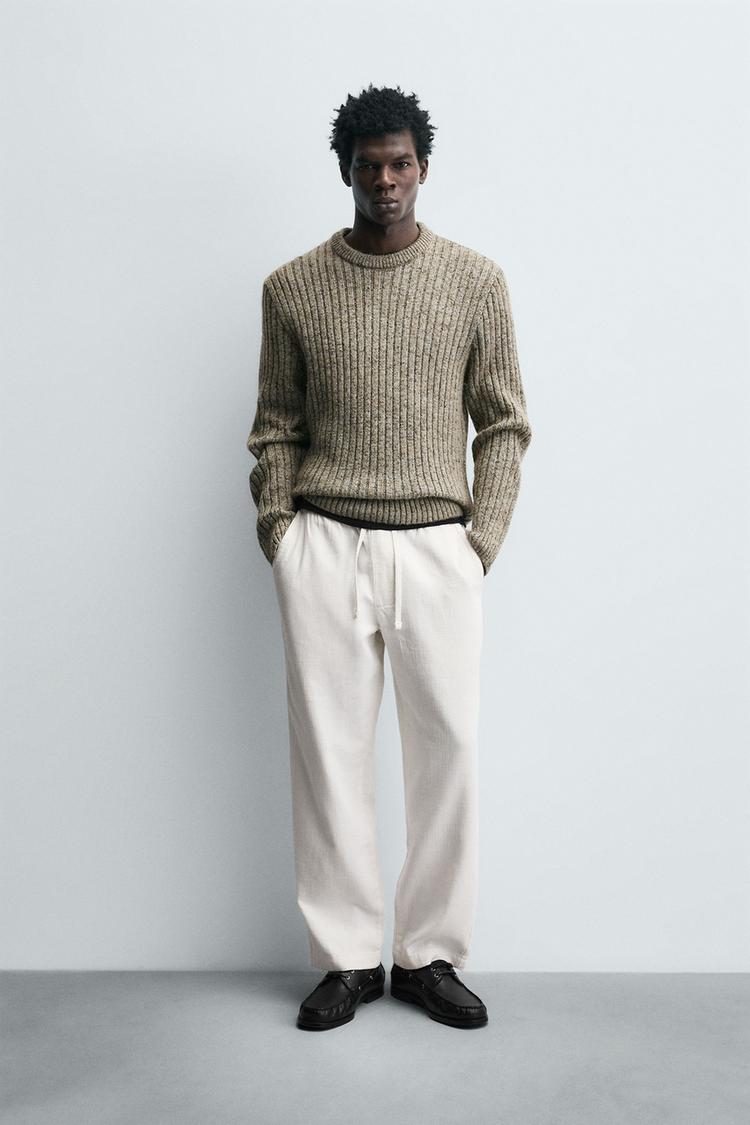 ZARA RELAXED FIT TROUSERS WITH A TEXTURED TEXTURE | OFF WHITE