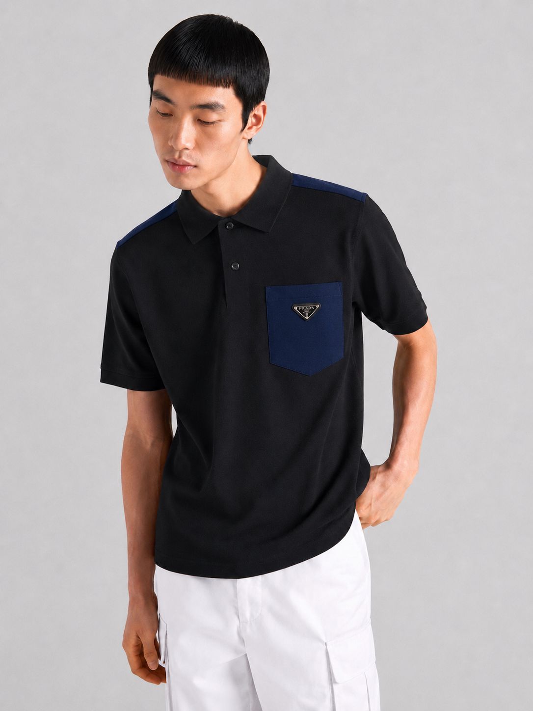 PRADA MEN'S POLO EMBROIDERY LOGO | BLACK