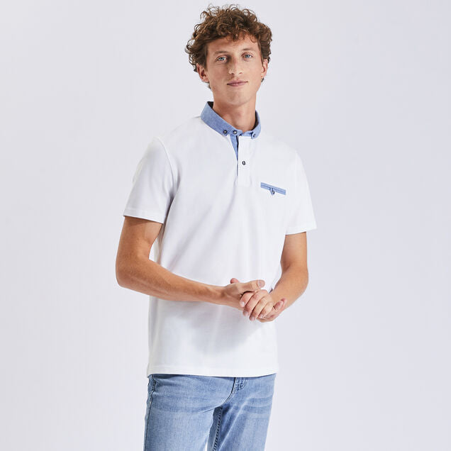 JULES Short Sleeve Oxford Collar Polo Shirt | White