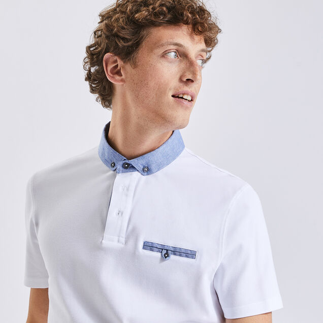 JULES Short Sleeve Oxford Collar Polo Shirt | White