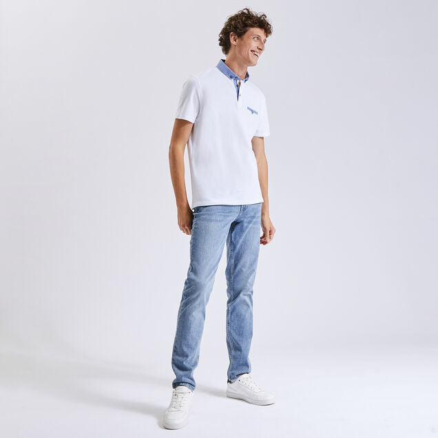 JULES Short Sleeve Oxford Collar Polo Shirt | White