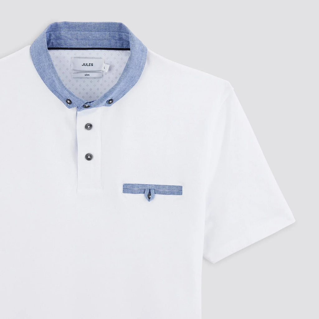 JULES Short Sleeve Oxford Collar Polo Shirt | White