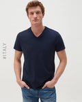 OVS ORGANIC COTTON T SHIRT V NECK  | DARK NAVY