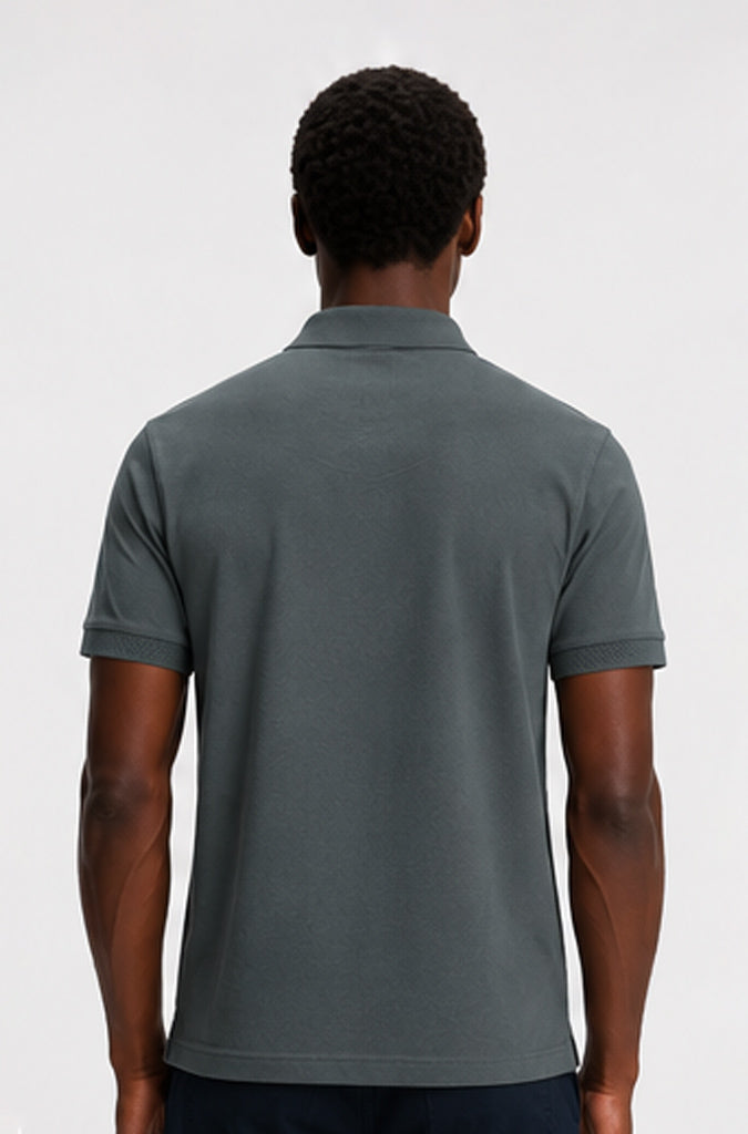 HUGO BOSS PREMIUM POLO SHIRT - BLACK LOGO PATCH | DARK GREY