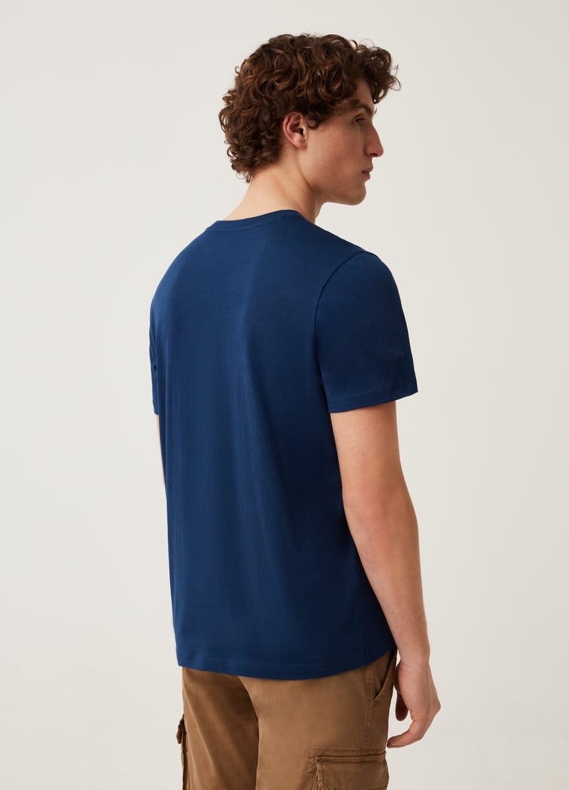 OVS ORGANIC COTTON T-SHIRT WITH V NECK | BLUE