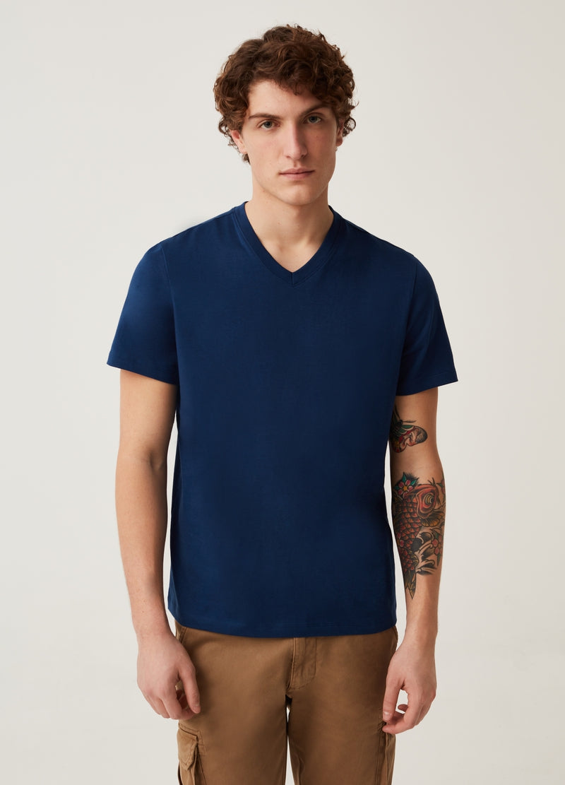OVS ORGANIC COTTON T-SHIRT WITH V NECK | BLUE