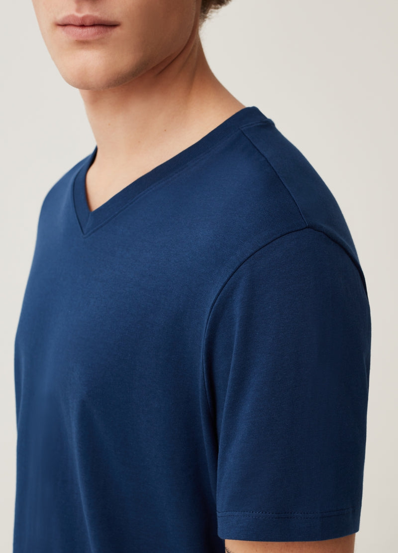 OVS ORGANIC COTTON T-SHIRT WITH V NECK | BLUE