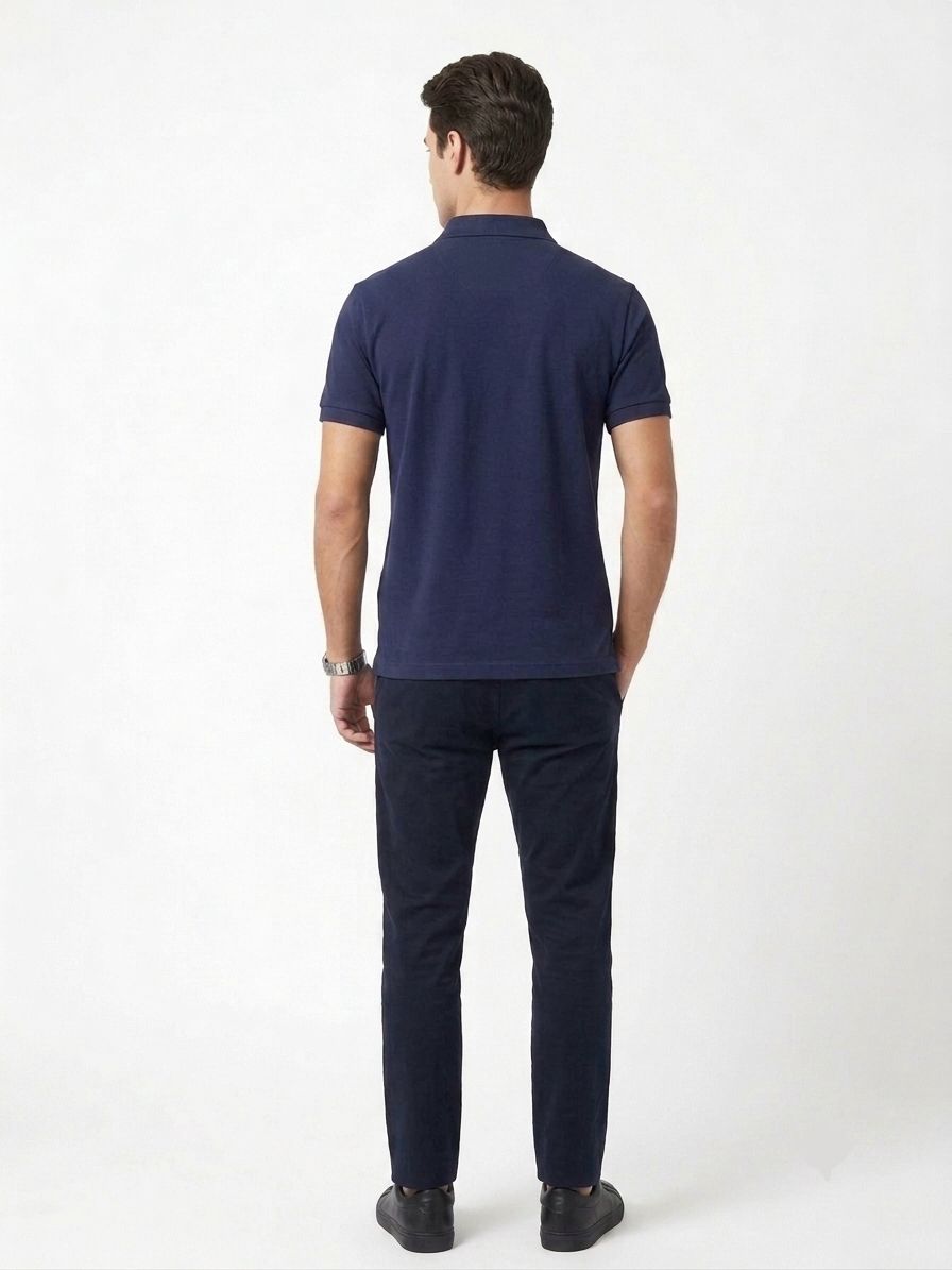 PRADA PIQUE MEN'S PLAIN TRIANGLE LOGO POLO | NAVY BLUE