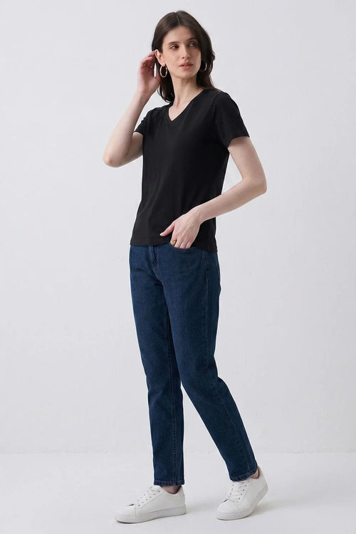 AVELLA WOMEN'S T-SHIRT V-NECK | BLACK