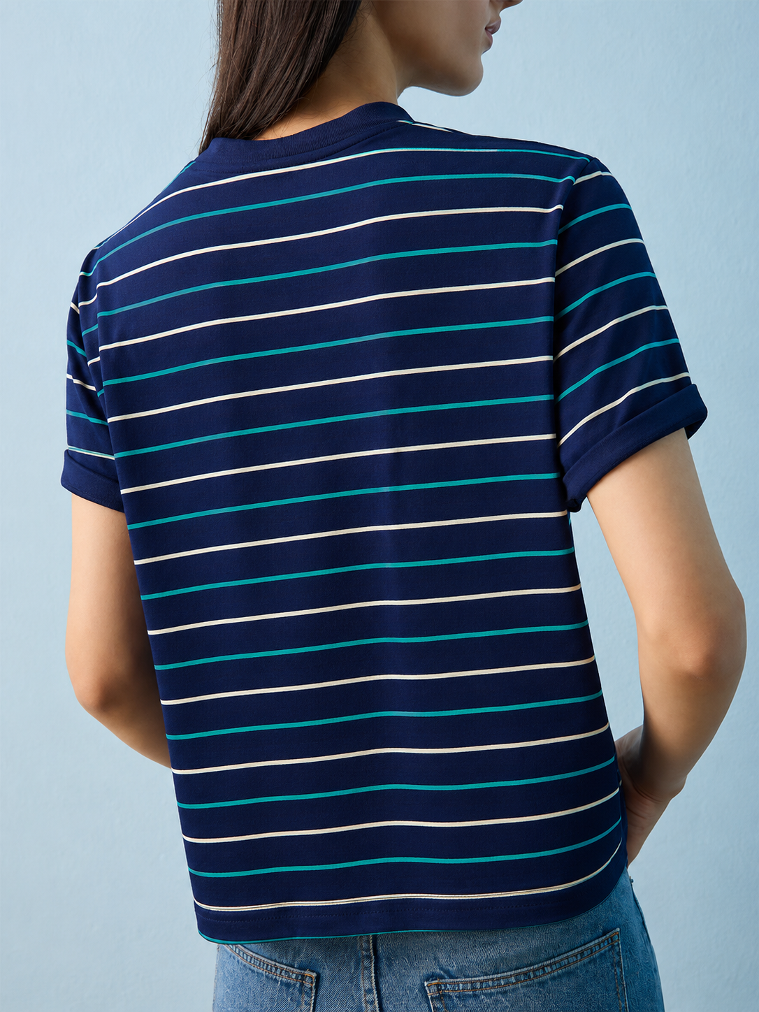 INEXTENSO WOMEN'S PREMIUM COTTON CASUAL T-SHIRT | NAVY