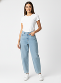 WOMEN’S BALLOON FIT HIGH WAIST DENIM JEANS - LIGHT BLUE