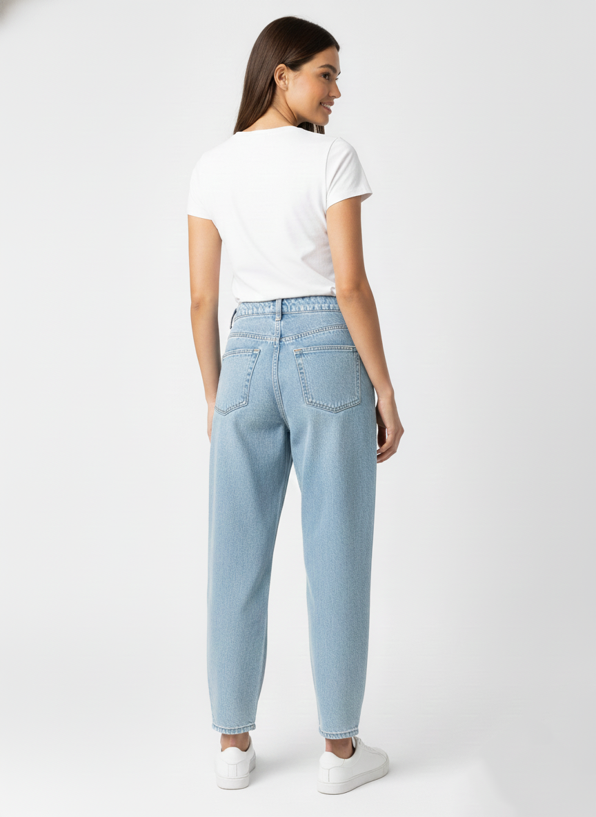 WOMEN’S BALLOON FIT HIGH WAIST DENIM JEANS - LIGHT BLUE