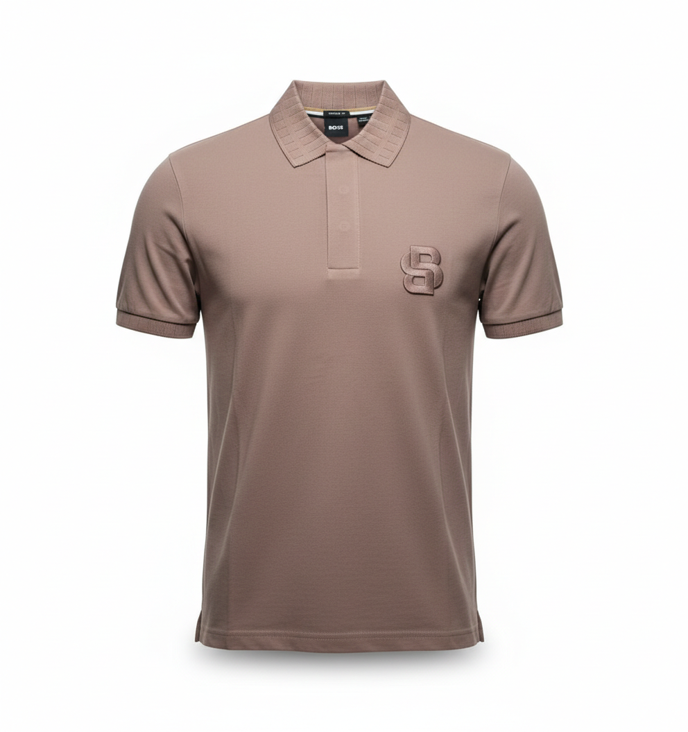 HUGO BOSS POLO SHIRT WITH EMBROIDERED LOGO | TAUPE BROWN
