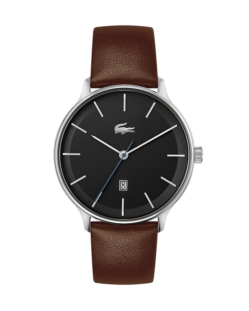 LACOSTE MEN'S BLACK DIAL BROWN LEATHER WATCH