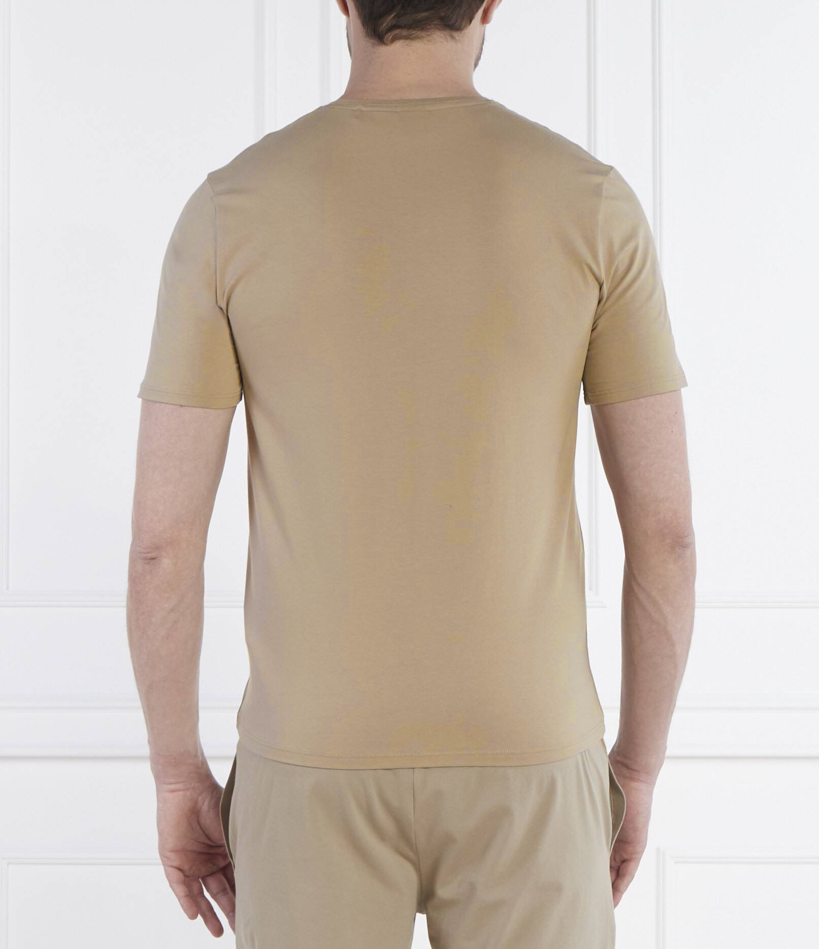 HUGO BOSS COTTON JERSEY REGULAR-FIT T-SHIRT WITH STRIPES AND LOGO | BEIGE