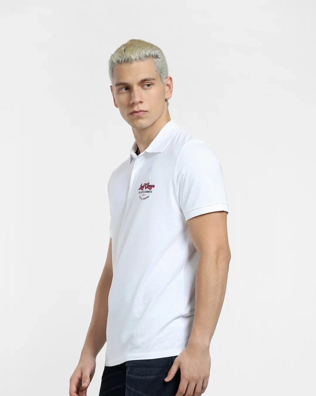 JACK & JONE LOGO PRINT POLO NECK T-SHIRT | WHITE