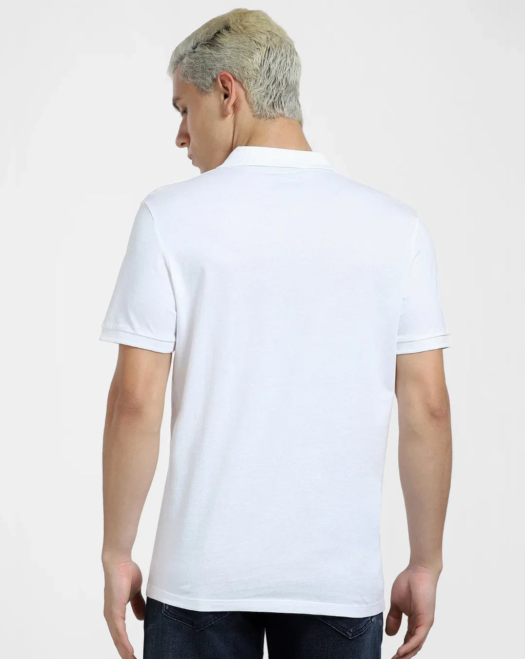JACK & JONE LOGO PRINT POLO NECK T-SHIRT | WHITE