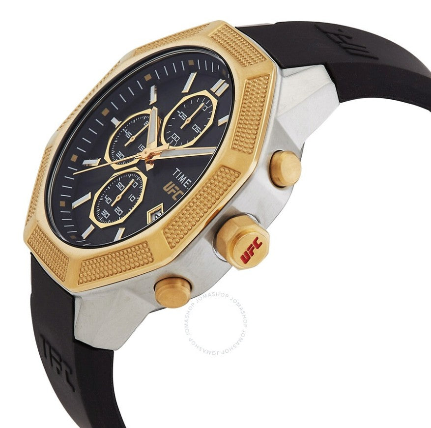 Timex UFC Men’s King 45mm Chronograph Watch – Black Silicone Strap, Gold-Tone Accents