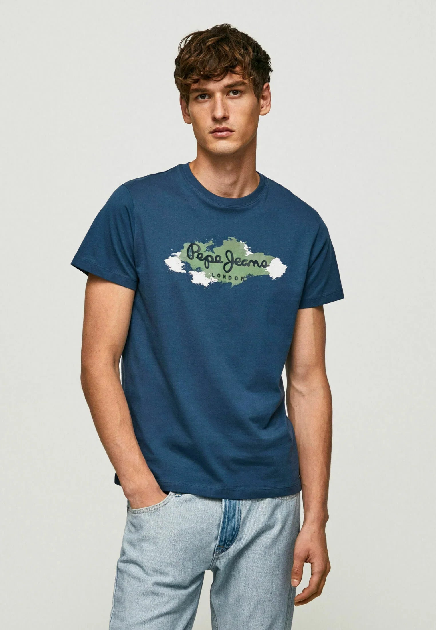 PEPE JEANS-COTTON SLIM FIT T-SHIRT WITH PRINTED LOGO | NAVY