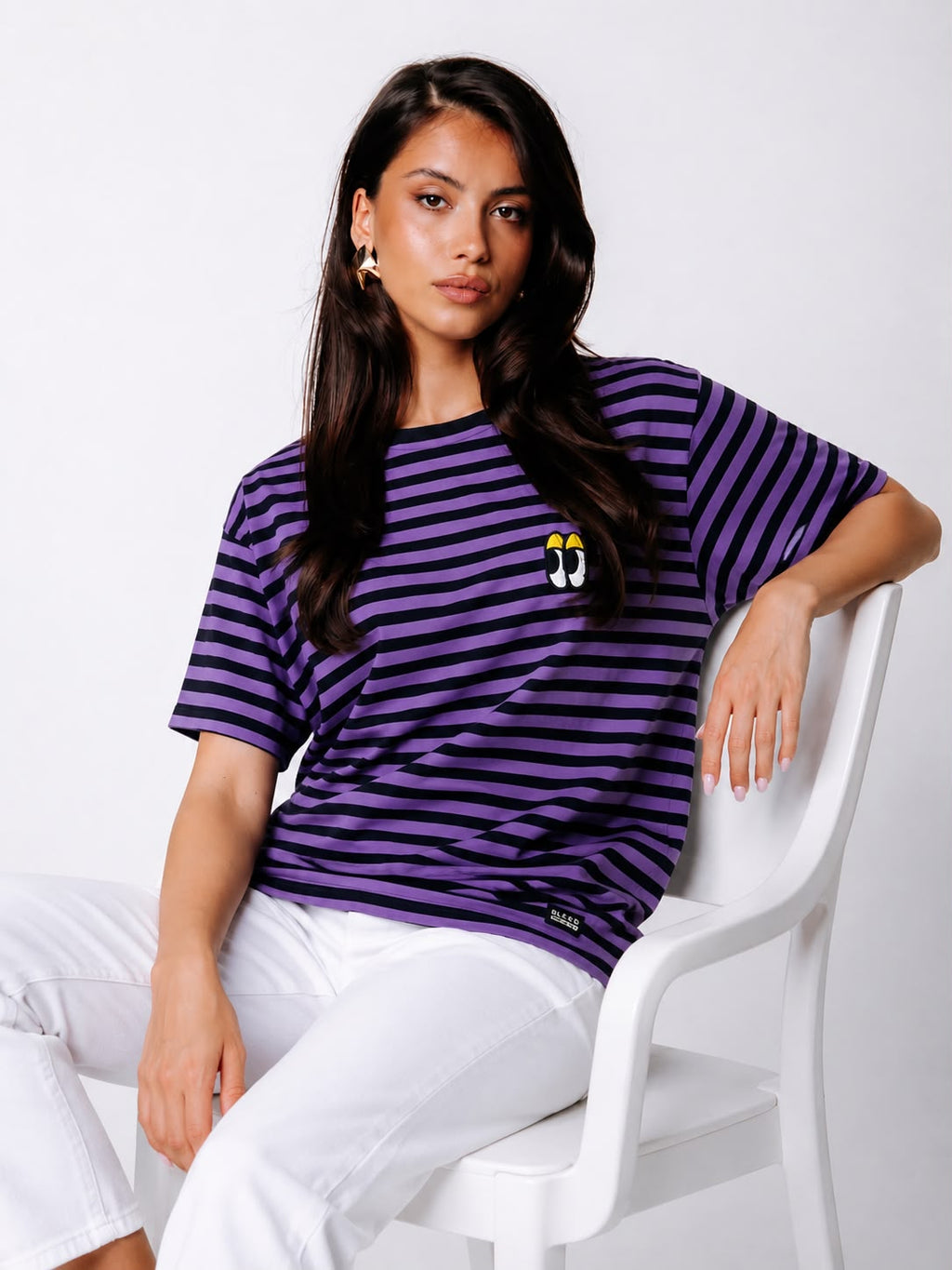 BLEND WOMEN'S STRIPED OVERSIZED COTTON TEE | PURPLE & BLACK