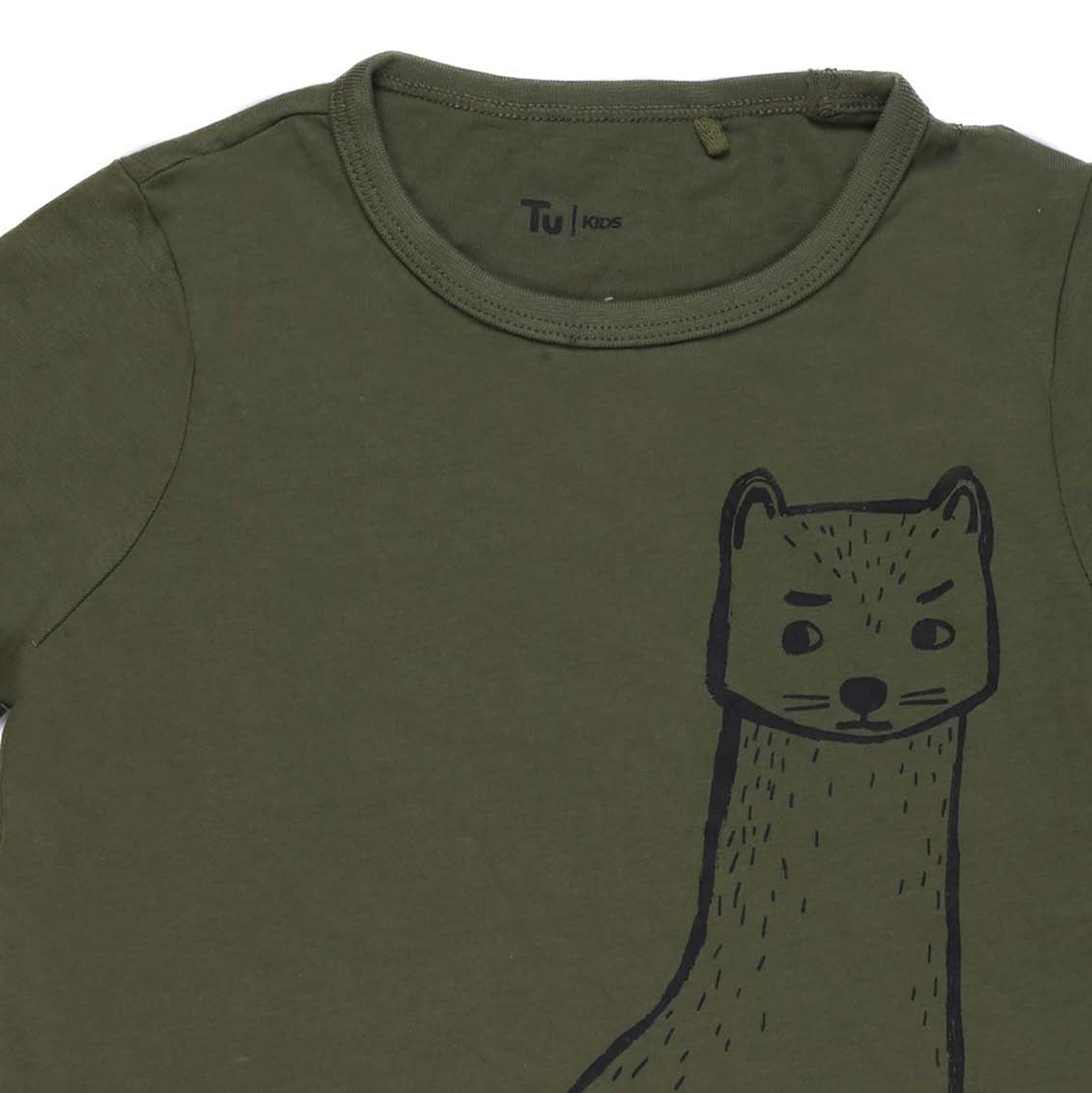 T.U-K.I.D.S STOATALLY AWEOME CAT LOGO T-SHIRT | D.GREEN