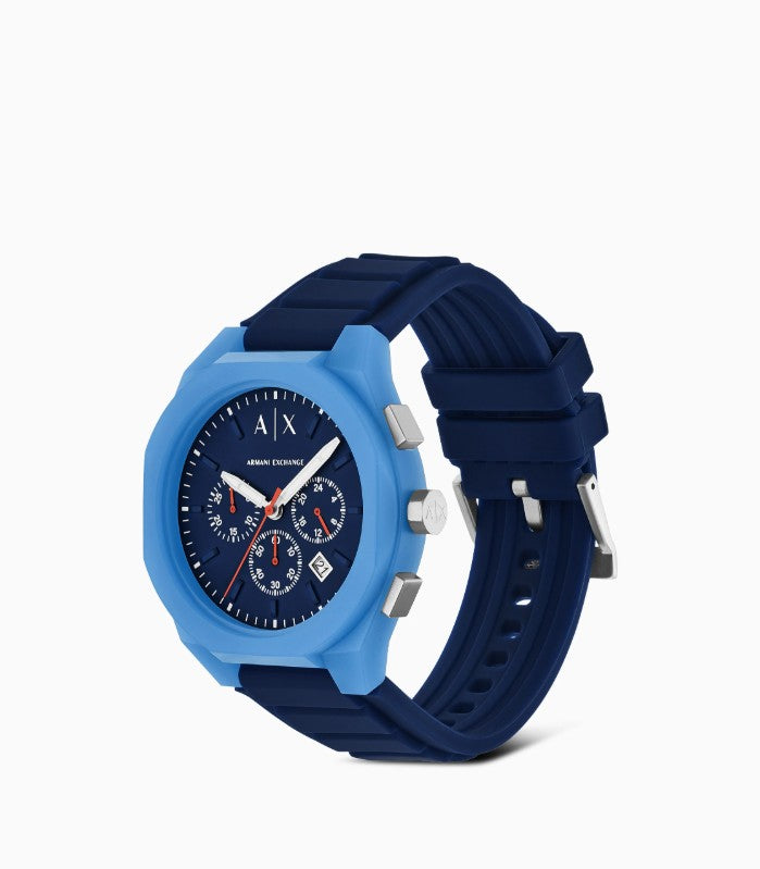 Armani Exchange A|X Men’s Sync Chronograph Blue Silicone Watch – Sporty & Stylish Timepiece
