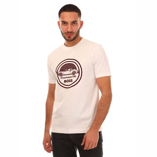 HUGO BOSS MEN'S BOSS PORSCHE X MERCERISED COTTON T-SHIRT | LIGHT CREAM
