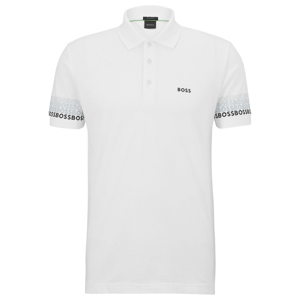 HUGO BOSS LOGOS COTTON PIQUE JACUARD POLO SHIRT | WHITE