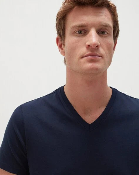 OVS ORGANIC COTTON T SHIRT V NECK  | DARK NAVY