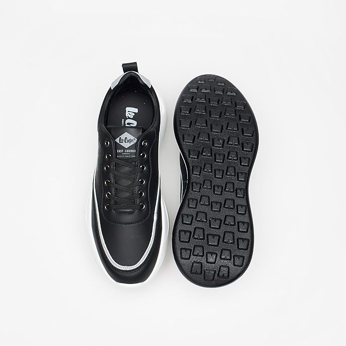 LEE COOPER MEN TEXTURED SNEAKERS WITH LACE-UP CLOSURE | BLACK
