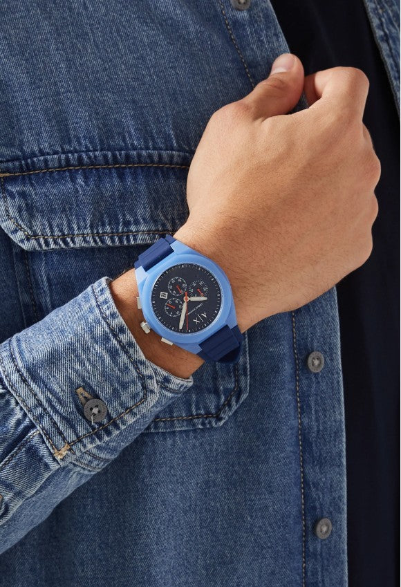 Armani Exchange A|X Men’s Sync Chronograph Blue Silicone Watch – Sporty & Stylish Timepiece
