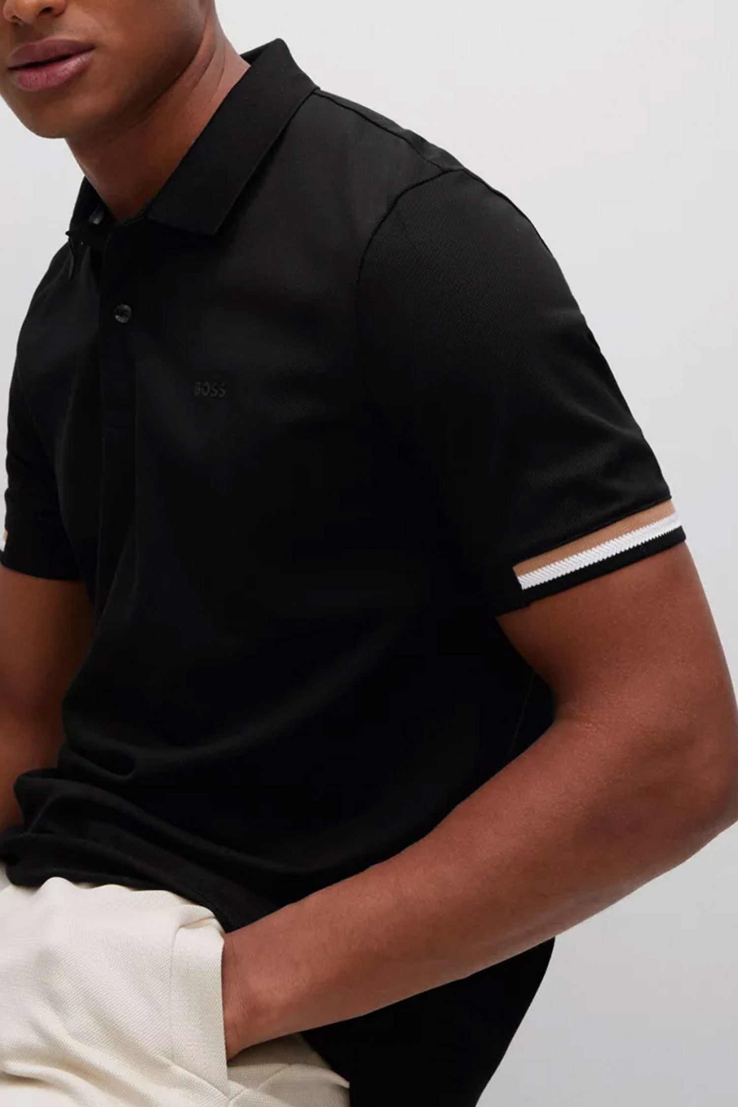 HUGO BOSS REGULAR-FIT POLO SHIRT WITH EMBROIDERED LOGO | BLACK