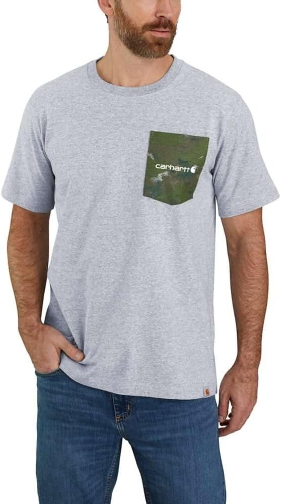 CARHARTT MEN'S RELAXED FIT HEAVYWEIGHT SHORT SLEEVE CAMO POCKET T-SHIRT | LIGHT GREY