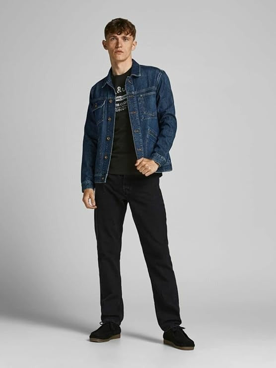 JACK & JONES MEN’S PREMIUM BLACK PRINTED T-SHIRT-CREW NECK