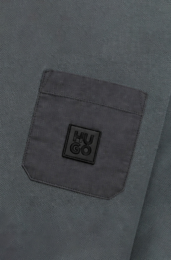 HUGO BOSS PREMIUM POLO SHIRT - BLACK LOGO PATCH | DARK GREY