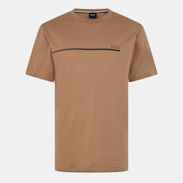 HUGO BOSS COTTON JERSEY REGULAR-FIT T-SHIRT WITH STRIPES AND LOGO | BEIGE