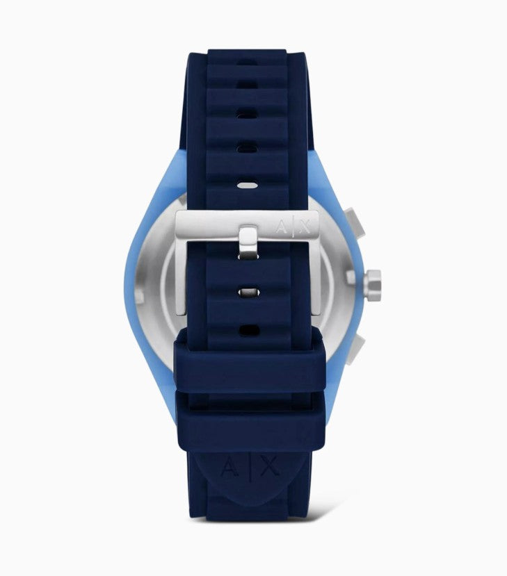 Armani Exchange A|X Men’s Sync Chronograph Blue Silicone Watch – Sporty & Stylish Timepiece
